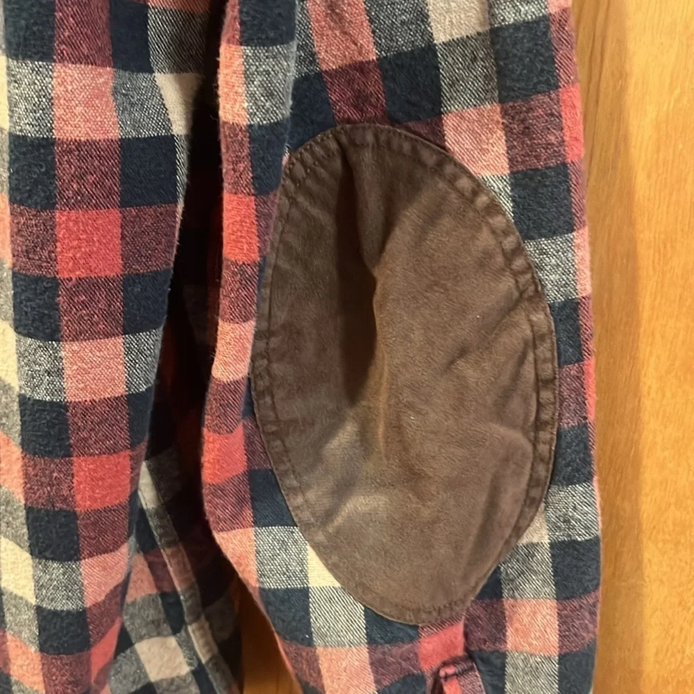 J.Crew men’s plaid button down shirt with elbow patches size large.